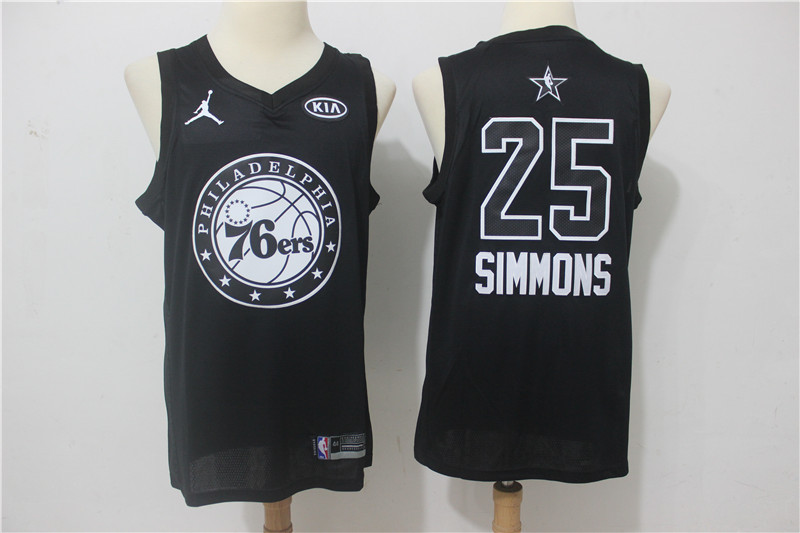 Men Philadelphia 76ers 25 Simmons Black 2108 All Stars NBA Jerseys